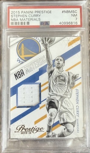 PANINI STEPHEN CURRY PRESTIGE MATERIALS GAME USED WORN PATCH JERSEY GRADED PSA