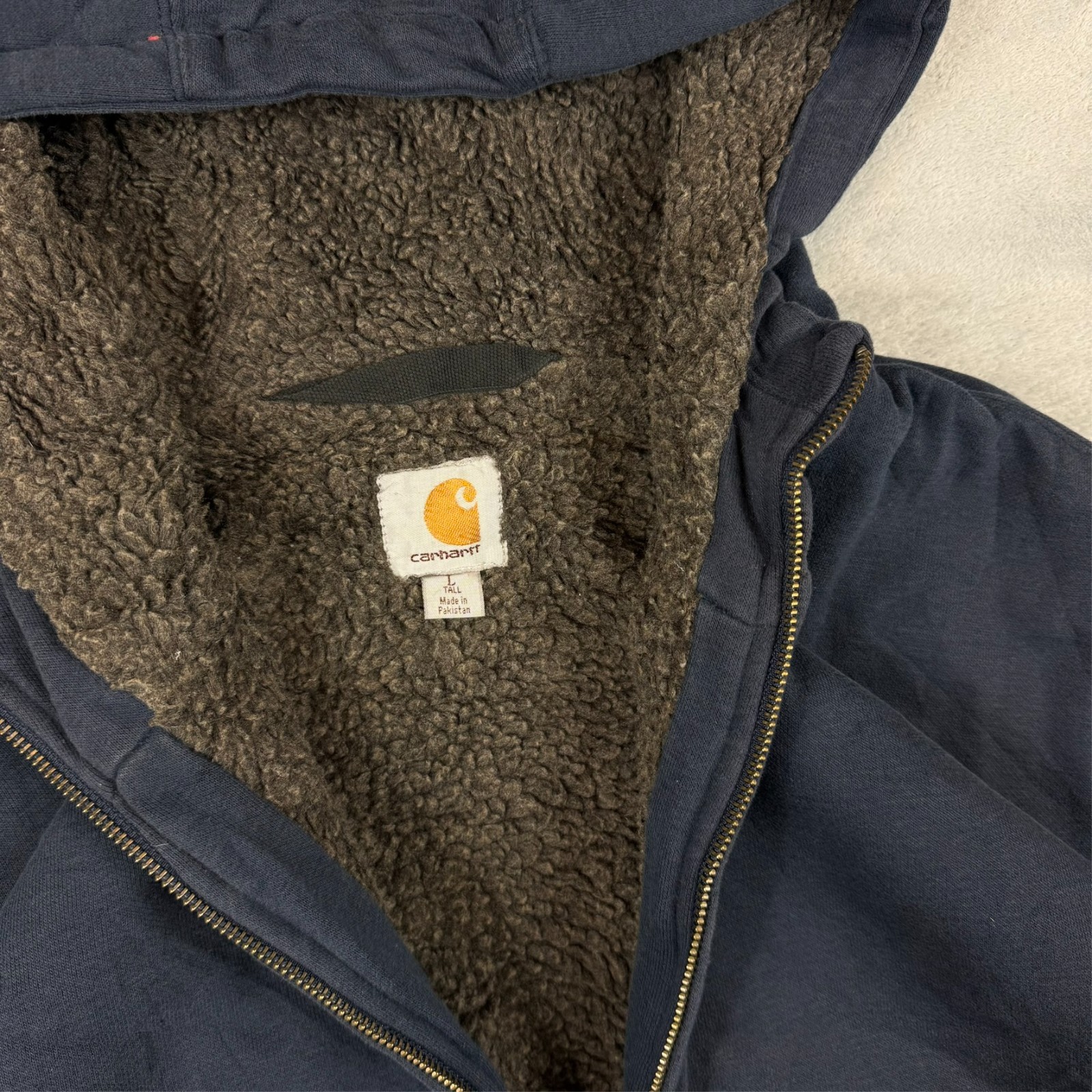 Vintage Carhartt 2000's Y2K Navy Sherpa Lined Oversized Lrg Tall Full Zip Hoodie image 5