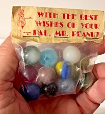 Planters Mr. Peanut Rare Sealed New Bag of 15 Toy Multi Size Marbles - RED PRINT