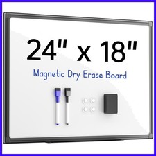 24'' x 18'' Magnetic White Board for Wall, Dry Erase Board with Black Alumini...
