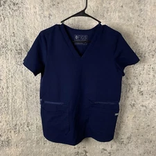 Figs Scrubs Top XS Technical Collection Blue Zip Pockets Women’s