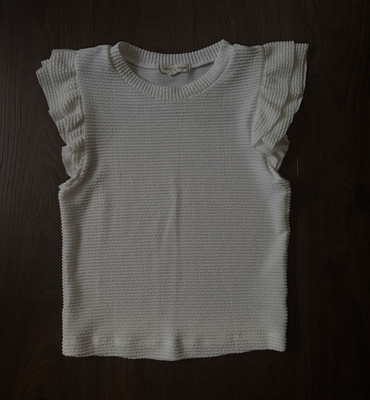 moa moa Women s S White Knit Solid Ruffle Sleeve Crew Neck Sleeveless Top