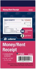 Adams Money and Rent Receipt, 2-3/4 X 5-3/8 Inches, 2-Parts, Carbonless, White/C