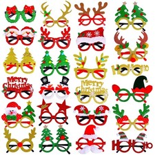 24pcs Christmas Glitter Party Glasses Frames with 24 Designs Decorations Accesso