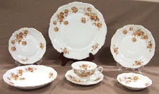 Mitterteich Bavaria NORWAY ROSE 7-pc PLACE SETTING Porcelain, Gold Trim, Germany