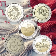 Lotto 5 Monete 2€ Commemorative Malta 2012–2017 Rare Euro Numismatica Collezione