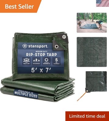 Reliable 5' x 7' Dark Green Rip-Stop Tarp - Essential Outdoor Gear for Camping