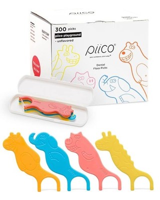 Piico Unflavored Kids Floss Picks Dual Line - No Fluoride Fun Oral Care - 300 Co
