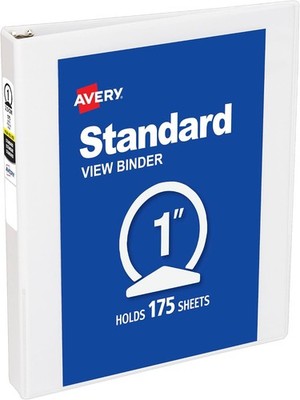 Avery Standard View 3 Ring Binder, 1'' Round Rings, 175-Sheet Capacity, 1.4 Inch 