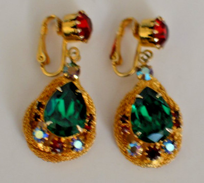 RARE confirmed Juliana D&E Moghul Mesh jewel colored dangle clip on earrings