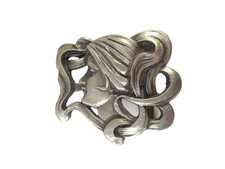 Vintage 1971 SANDY VAL PEWTER ART NOUVEAU LADY DESIGN BELT BUCKLE