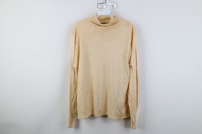 Vintage 90s Streetwear Womens Large Blank Silk Knit Turtleneck Sweater Gold