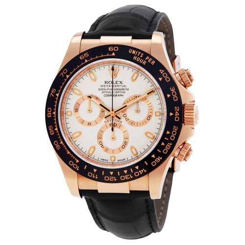Rolex Cosmograph Daytona Ivory Dial Automatic Black Leather Men's Watch