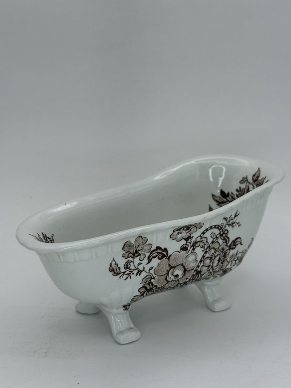 Vintage English Ceramic Bathtub Soap Dish Floral Brown Transferware Decor