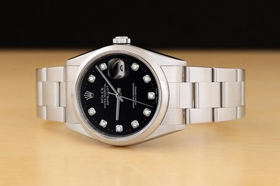 ROLEX MENS DATEJUST 16200 BLACK DIAMOND DIAL STAINLESS STEEL