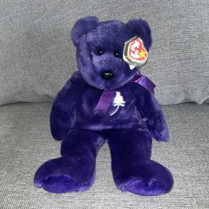 Ty Beanie Buddy Princess Diana 14-inch Purple Plush Bear with Tags 1998  