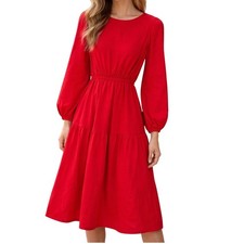 Vrajavali Saint-Petersburg Red Tiered Midi Dress Long Bishop Sleeve Mens Size M