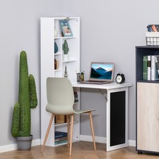 Wall Mounted Fold-Down Desk – Convertible Office Desk with Blackboard & Shelf