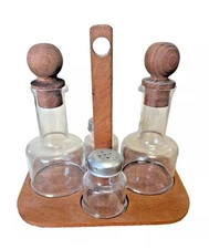 Selandia Design Thailand Teak Mid Century Modern Salt Pepper Oil Vinegar Set Box