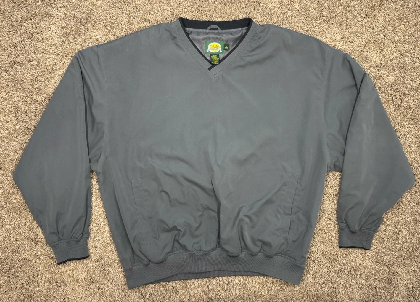 VTG Cabela's Windbreaker Jacket men Size XL Long Sleeve Gray V-Neck Lined