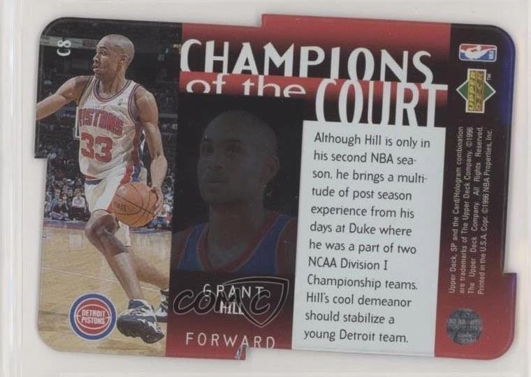 1995-96 SP Championship Series Champions of the Court Die-Cut Grant Hill #C8 HOF - Image 2 of 2