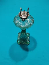 Vintage Green Glass Kerosene Oil Lamp No Shade Needs Wick