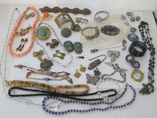 Vtg Jewelry Lot Mixed Sterling Silver Victorian Ring Brooch Necklace Earrings D1