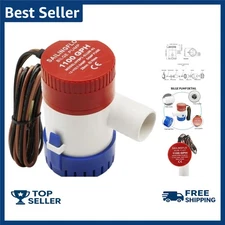 12V Bilge Pump-1100 GPH 1-1/8 Inch(29mm) Outlet, Non-Automatic Red-1100gph