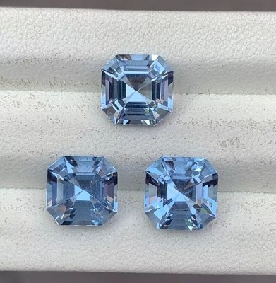 30.36 Ct Natural Blue Aquamarine 3 Pieces Asscher Cut Loose Gemstone Certified