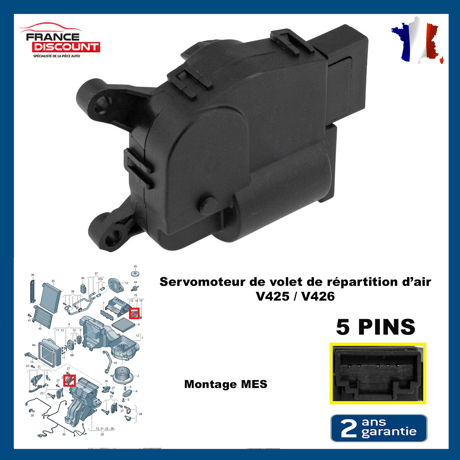 Servomoteur de volet répartition air V426 Audi A3 Q2 Q3 TT référence 5Q0907511J