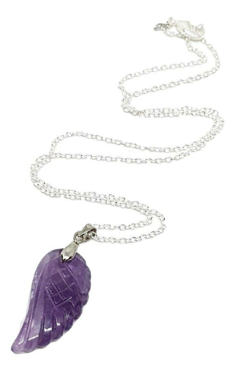 Collana Ciondolo Ala Vera Ametista GARANZIA Pietra Dura Naturale Chakra NUOVA - Foto 3