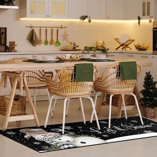 Christmas Kitchen Rugs and Mats Set of 2,Winter Snowman Let It Snow Snowflake - Picture 5 of 7