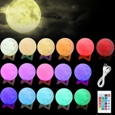 16 Colors Moon Lamp,  Moon Light with Stand, Remote, USB Rechargeable Luna Lamp