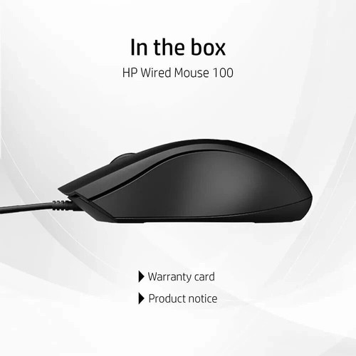 HP Wired Mouse 100 with 1600 DPI Optical Sensor USB Plug-&-Play - Black - Picture 3 of 3