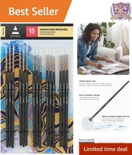 Paint Brushes Set of 15 Fine Detail Synthetic Hair for Miniatures Canvases
