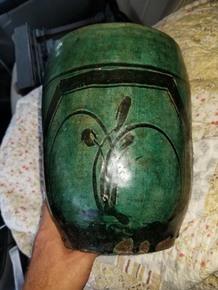 АНТИКВАРНАЯ КИТАЙСКАЯ ЗЕЛЕНАЯ ГЛАЗУРЬ ДЛЯ ГОРШКА ПРОВИНЦИИ ХУНАНЬ 1820-50 восковая печать Цзянь Дин - Изображение 4 из 4