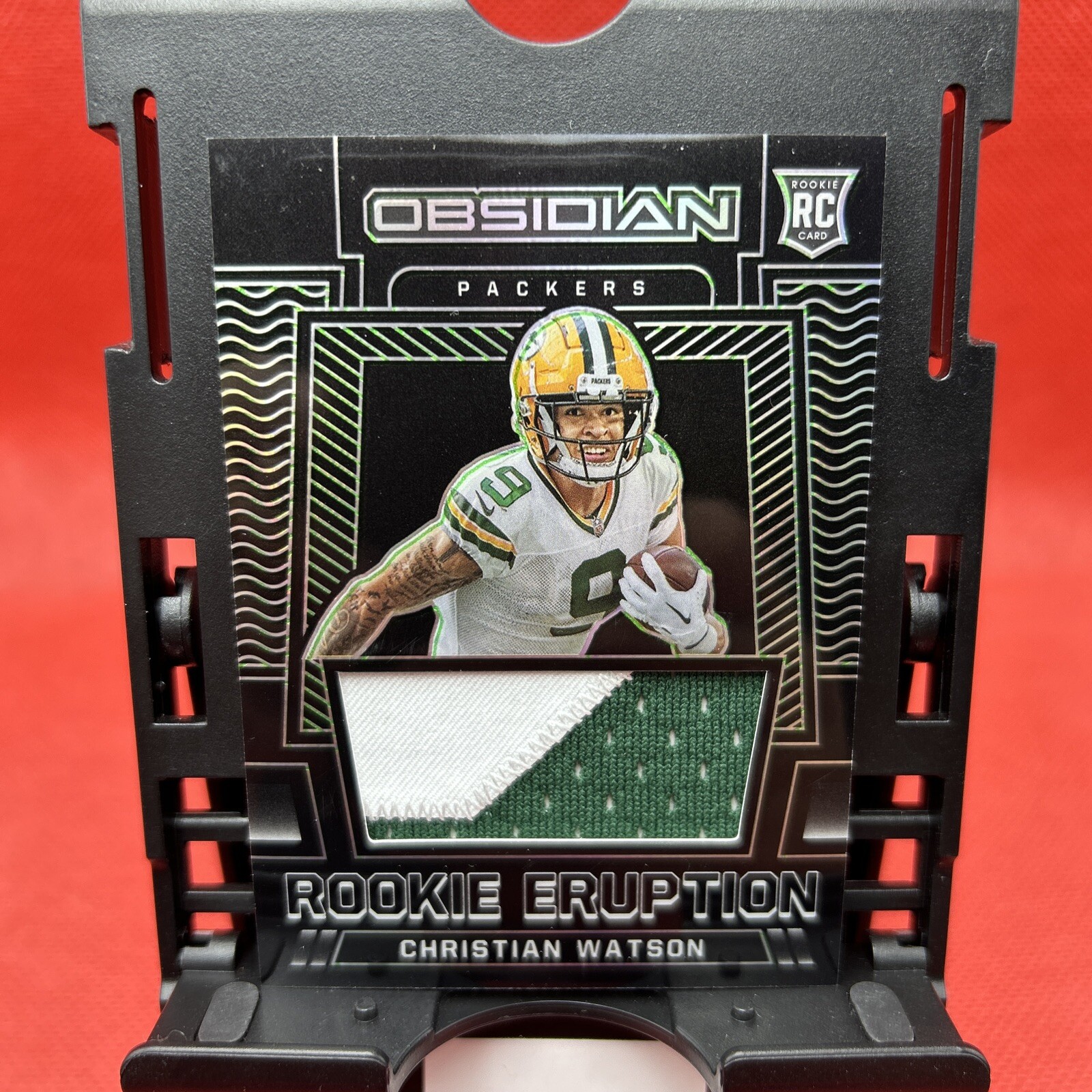 Christian Watson Panini Obsidian Rookie Eruption Relic #RECWA Electric Etch Green