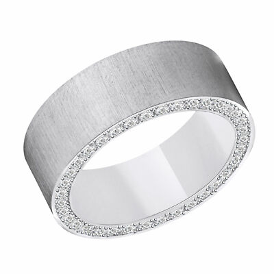 Men's Simulated Diamond Flat Wedding Band 8 mm 14K White Gold Plated