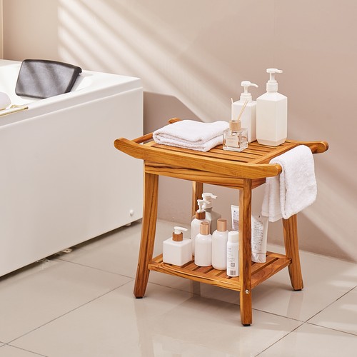 VEVOR Panca da Doccia in Teak 560 x 365 x 470 mm Sgabello per Doccia in Legno - Foto 8 di 12