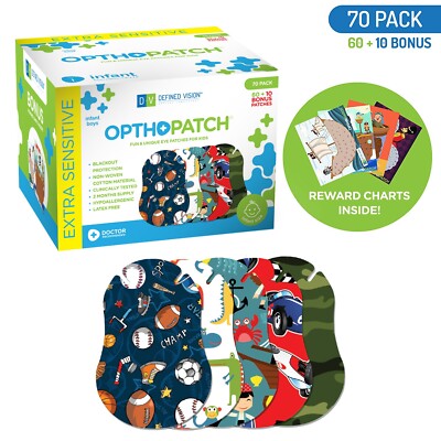 Infants Extra Sensitive Adhesive Eye Patch Boys 70 Pack Series I OPTHOPATCH 