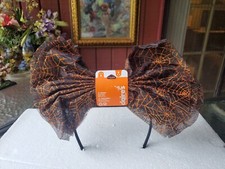 Claire's Halloween Large Black Lace Bow Headband W/Glittery Orange Spiderwebs