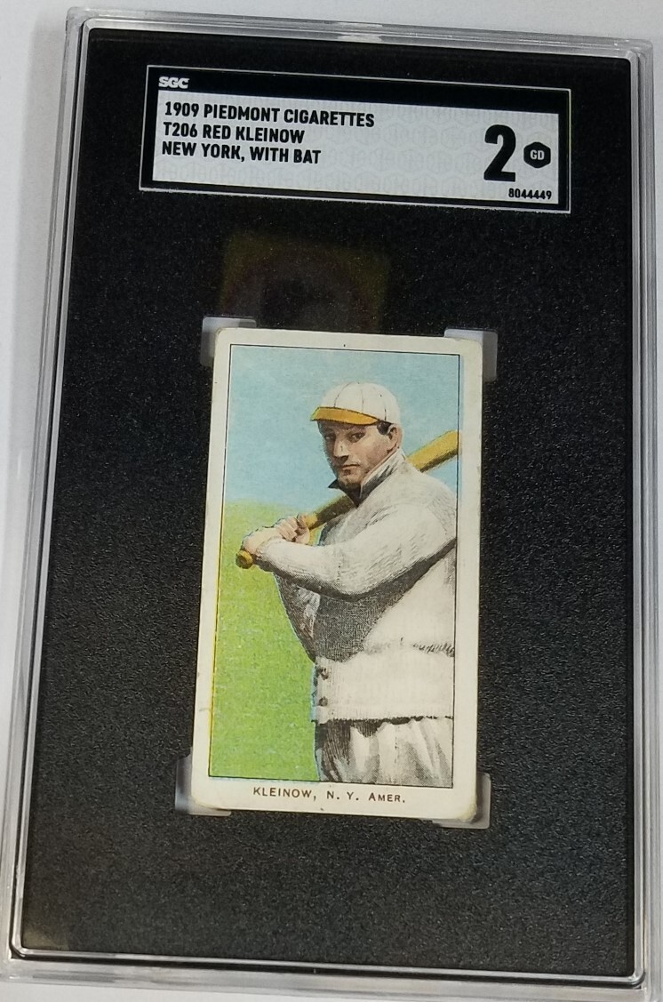 1909 Piedmont Cigarettes T206 Red Kleinow New York, with Bat, SGC 2