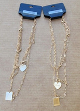 Guess Goldtone Chain Toggle Heart pendant necklace Six Chains Twins BFF