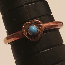Vintage WM Wheeler Mfg Co Copper Heart Ring Faux Turquoise Size 6.75 WM