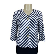 Talbots Women  s White and Blue Chevron Jacket Blazer Sz 4p - NWT