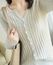 Lady Knitted Basic Top Shirt Blouse Cardigan Sweater V Neck Coat Knitwear Casual
