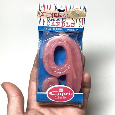 Vintage 1960s NOS Capri Candles Numeral 9 Cake Candle Japan Pink #2