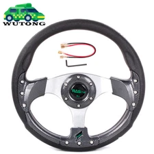 13" 320mm Flat Drift Racing Steering Wheel O Shape Horn Button Universal 6 Holes