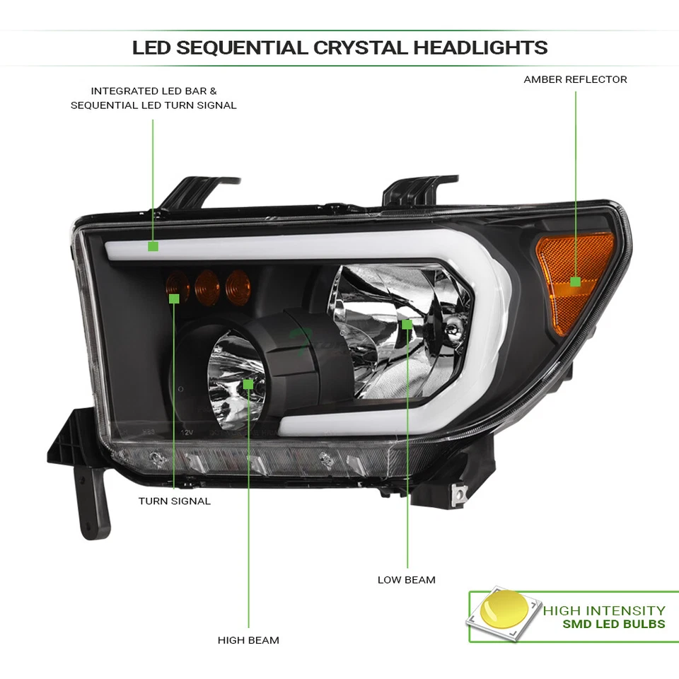 Topline For 07-13 Tundra/Sequoia Switchback Sequential LED Strip Headlights Blk Foto 3 de 4