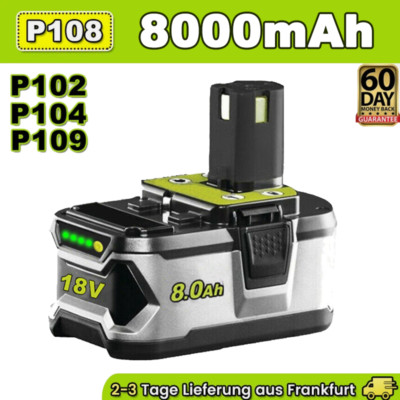 18V 8.0Ah Akku für RYOBI One Plus Lithium RB18L50 P108 P104 Batterie 18 Volt NX